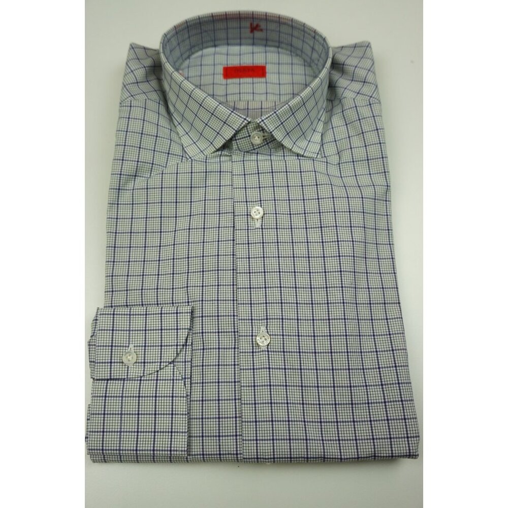 Isaia Eggplant Gold Plaid Long Sleeve Cotton Dress Shirt 15.5/39 NEW
